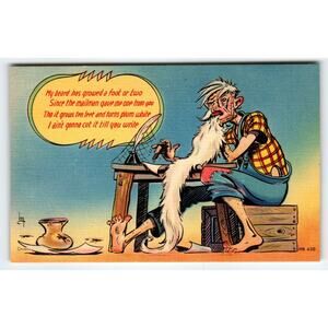 Vintage 1950s Linen Comic Postcard with Humorous Beard Poem